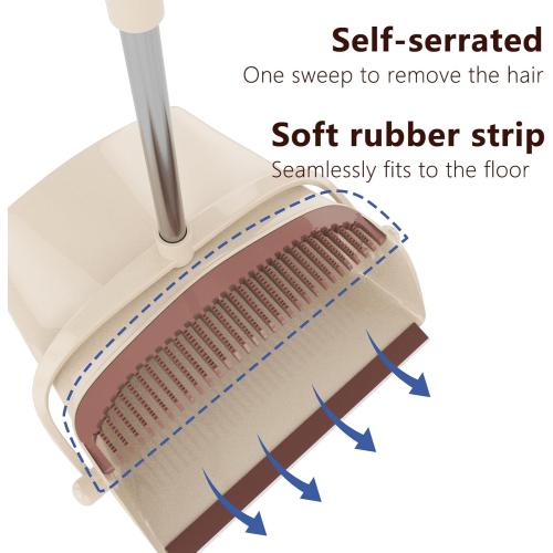 Broom with Dustpan Combo Set 54” Long Handle Household Dust Pan for Home Cleaning （Beige）