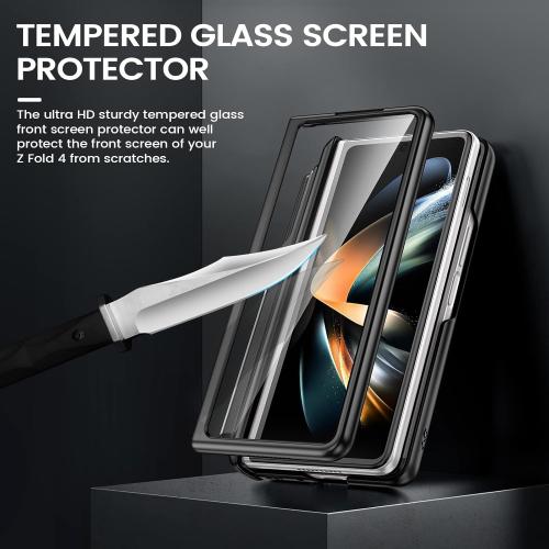 VEGO for Galaxy Z Fold 4 Case, with [S Pen Holder][Hinge Protection][360-degree Rotating Kickstand][Slide Camera Cover][Front HD Screen Protector] Protective Cover for Samsung Z Fold 4 - Black