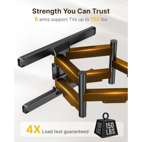 monTEK Full Motion TV Wall Mount for 43–95 TVs, Pre-Assembled & up to150lbs, Heavy Duty TV Mount Bracket with Tool-Free Tilt/Swivel/Extension, Max VESA 800x400, Fits 16/18 Studs
