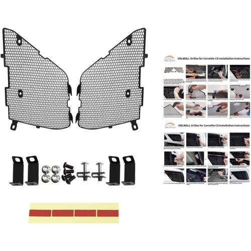 Upgraded Front Radiator Guards Grille for Corvette C8 Stingray Convertible/HTC 2020-2024, OEM Style Grille Vents Insert Mesh Set, Bumper Front Outer Grill Replacement with Instruction Manual
