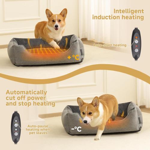 Heated Dog Bed with Auto Sensing Heated pad, 3-Temperature Settings & Chew-Resistant Cord - 33x25 Inch Luxury Sofa-Style Heated Pad for Large Dogs