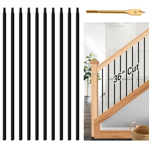 10 Pack Iron Stair Balusters, 36 Balusters for Staircase Interior, Stair Spindles Hollow Single Basket with Knuckles Double Twist 1/2 Square Metal Stair Wrought Iron Balusters, Black