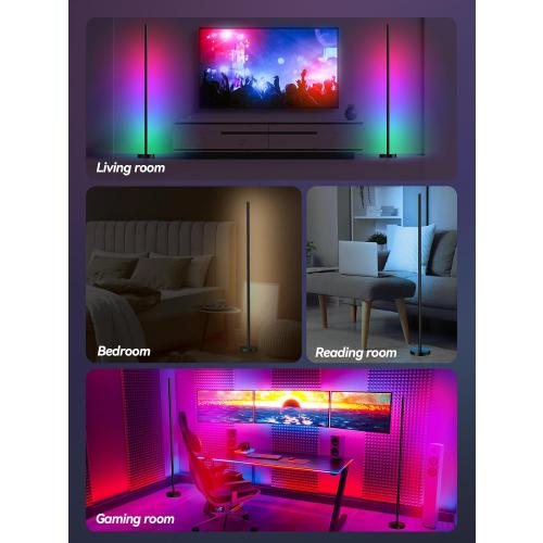 Corner Floor Lamp, LED Corner Lamp with App and Remote Control, RGBICW 16 Million DIY Colors & 68  Scene, Music Sync, Color Changing Smart Ambient Light for Living Rooms, Bedrooms, and Gaming Rooms