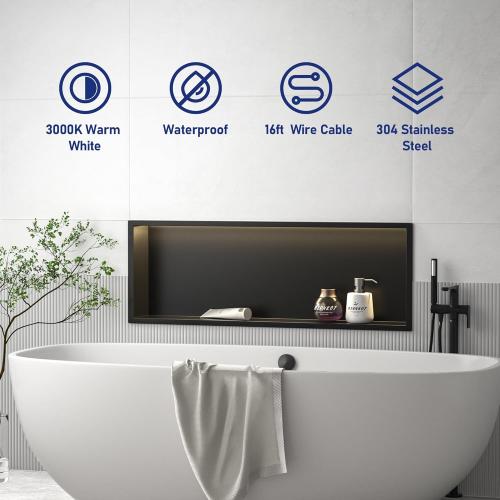 Led Shower Niche 36 X 12 Matte Black 304 Stainless Steel with Lighting IP66 Waterproof Recessed Bathroom Wall Niches Shelf No Tile Need Shower Niche for Bathroom