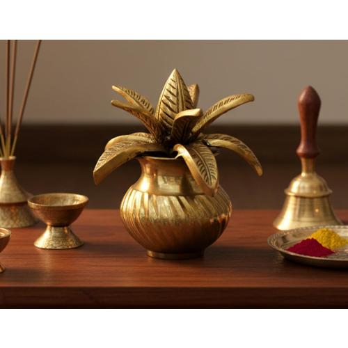eSplanade Brass Decorative Kalash with Coconut for Puja Temple Laxmi Ganesh Crafted Kalasha - 5.75 inches