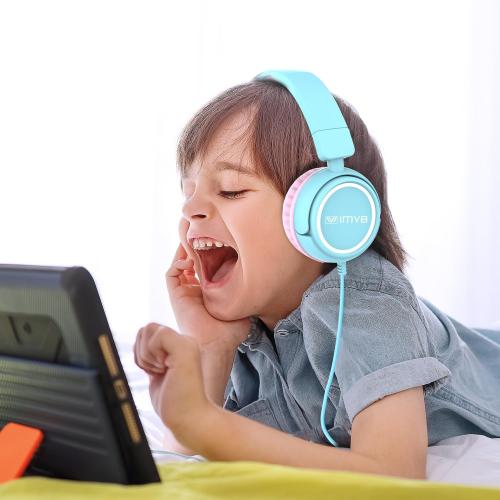 IMYB V1 Kids Headphones, Wired Stereo Foldable Tangle-Free 3.5mm Adjustable On-Ear Headphones for Kids for School/Toddlers/Childrens/Teens/Boys/Girls/Ipad/Tablet/Kindle/Phones/Travel/Plane (Cyan)