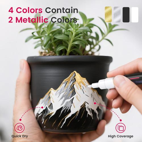 Permanent Oil Based Paint Markers: 4 Colors Waterproof Permanent Paint Pens for Metal, Rock, Wood Craft, Plastic, Fabric, Diy Christmas Gift, Engineer Detail Work, Fine Point Oil Based Marker
