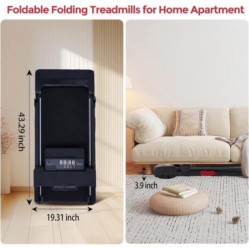 Compact Walking Pad with Handle Bar, 3.5HP Electric Portable Walking Pad Treadmills with Handles for Home Small Spaces, 0.6-10MPH Home Small Treadmill with Big Screen for Office Apartment, 400LBS