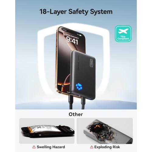 Black INIU Portable Charger, Ultra Slim 10000mAh 45W PD Power Bank, USB C in&Out Fast Charging Battery Pack, Travel Essential Phone Powerbank Compatible with iPhone 17 16 15 Samsung S22 S21 Google iPad etc
