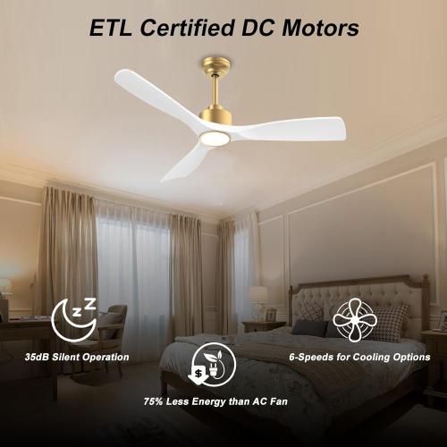 OFANTOP 52 Inch ETL Listed Indoor Outdoor Smart Ceiling Fans with Lights Remote Control, Quiet DC Motor 3 Blade Modern White Gold Ceiling Fan for Bedroom Living Room Patio