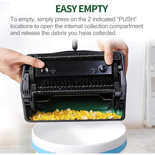 Yocada Carpet Sweeper Cleaner Manual Non-Electric Hand Push Green | for Home Office Low Carpets Rugs Undercoat Carpets Pet Hair Dust Scraps Paper Small Rubbish Cleaning with a Brush