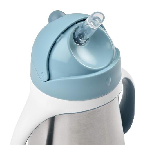 Beaba Stainless Steel Straw Sippy Cup, Insulated Toddler Cups Spill Proof with Removable Handles, Made with High Grade Stainless Steel, 8  months, 8.5 oz (Rain)