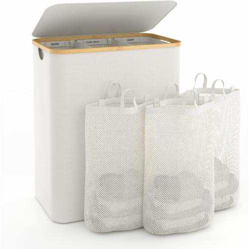 Hampers for Laundry Basket with Lid, 160L Extra Large Laundry Hamper 3 Section Dirty Clothes Hampers for Laundry Divided Laundry Basket Organizer for Bedroom,Laundry Room,Dirty Clothing Hamper,Beige
