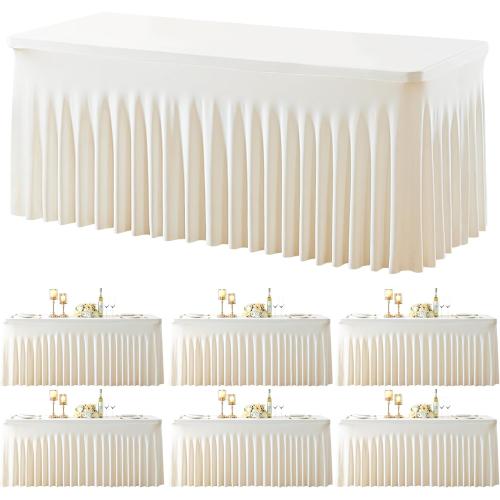 gogoparti 1 Pack Spandex Ivory Fitted Table Cloth for 6ft Rectangle Tables Ivory Stretch Tablecloth Banquet Table Covers Skirt Wrinkle Free Tablecloths for Parties Wedding