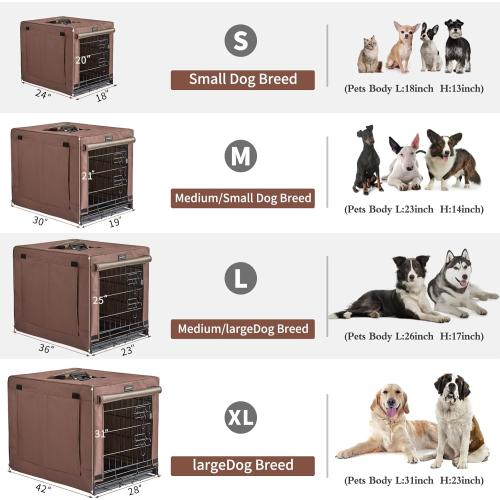 DONORO Dog Crates for Small Size Dogs Indoor Double Door Dog Kennels & Houses for Puppy and Cats, Collapsible Metal Contour Dog Cages (Brown, 24.0 L x 18.0 W x 20.0 H)