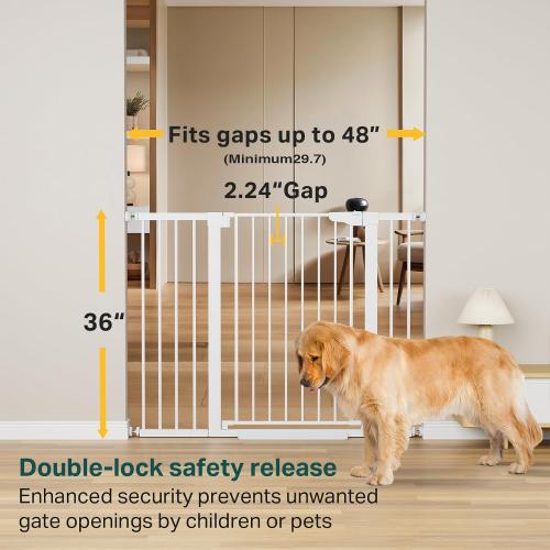 Cumbor 36 Extra Tall Baby Gate for Stairs, 29.7-48 Wide Dog Gates for Doorways, Auto Close Safety Gate for Babies and Pets, Easy Install, Pressure Mounted, Fits Doorways, Stairs, Entryways, White