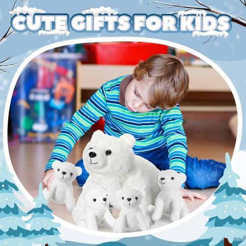 Syhood 5 Pcs Polar Bear Plush Set 12 Inch Mommy Polar Bear Stuffed Animal with 4 Plush Bear Babies Cuddly Bear Gifts for Boys Girls Christmas Birthday Decoration (Realistic Style)