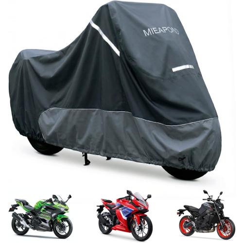 Motorcycle Cover for Sport Bike & Naked Bike, Compatible with Kawasaki Ninja 400/500, Yamaha MT-07/MT-09, Suzuki GSX-R, Honda CBR/CB and More - Waterproof Motorcycle Cover Outdoor Storage
