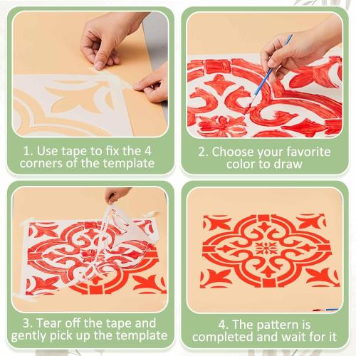 ‼️may be missing items or even stains ‼️Zonon 4 Pcs 18 Inch Reusable Moroccan Tile Stencil for Wall Floor | Large floral tile stencils for wall and floor painting,reusable, easy to clean.Ideal for DIY projects, concrete, and plaster.