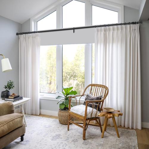 2 Pack Heavy Duty 1 Inch Diameter Single Curtain Rods 36-72” Adjustable Window Curtain Rod with Aluminum Alloy Cylindrical Cap Finials, Wall Mount and Ceiling Mount, Matte Black