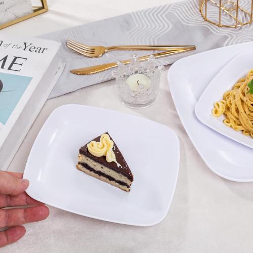 PULOTE 60PCS White Square Plastic Plates Disposable - Heavy Duty Party Plates Include 30 Dinner Plates,30 Dessert Plates for Parties&Weddings