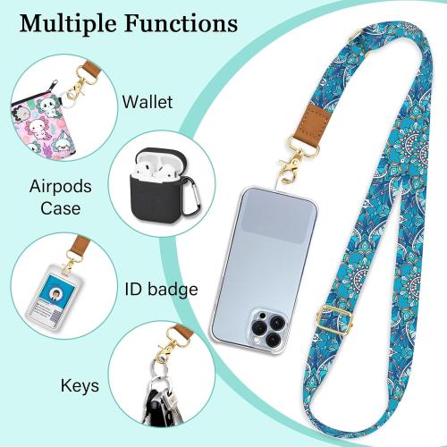 Phone Lanyard Crossbody Wrist Strap, Boho Bohemain Cell Phone Lanyards for Around the Neck Wristlet Shoulder, Adjustable Strap for Car Keys Keychain Wallet ID Badge
