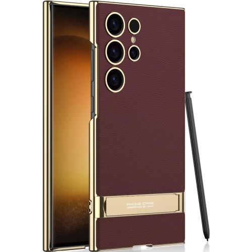 for Samsung Galaxy S24 Ultra Vegan Leather Case with 4 Modes Adjustable Kickstand,Thin Flexible Soft Grip Luxury Vegan Slim Protective Shockproof Phone for Samsung Galaxy S24 Ultra(Red)