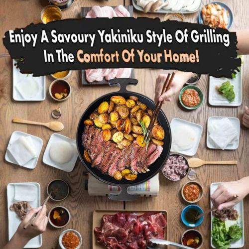 Korean Style BBQ Grill Pan,13 Non-stick Smokeless Circular Grill Pan with Silicone handle,Medical Stone Coated Barbecue Stovetops Frying Pan for Indoor Outdoor Camping baking Pan