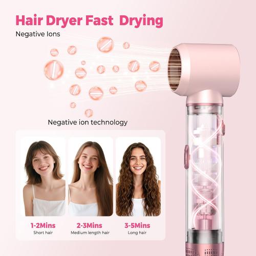 5 in 1 Hair Dryer Brush Set, Detachable Hot Air Styler, Blow Dryer Brush, 3 Heat Settings Auto Curling Wrap Styler, Ionic Hair Styling Tools - Straighten Curl Dry Volumize Smooth (Pink)