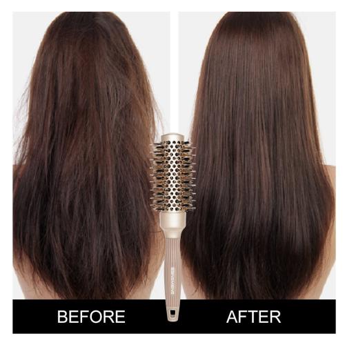 Round Barrel Anti-Static Hair Brush with Boar Bristles, For Straightening & Drying (1 1/4 inch)