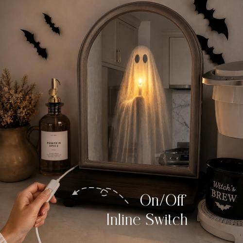 ORIENTAL CHERRY Halloween Decor - 11 x 13.8 Light Up Ghost Mirror