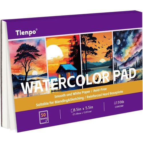 Tlenpo Watercolor Paper Pad, 8.5 x5.5 in, 110lb/230gsm, 50 Sheets Artist Painting Drawing Paper Book, Art Supplies for Adults Kids, Acid-Free Water Color Paper for Beginner Students (3 pack)