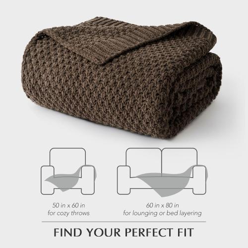 EVERGRACEHOME Chunky Chenille Knit Throw Blanket for Couch, Soft Luxurious Moss Stitch Blankets for Bed, Cozy Decorative Farmhouse Knitted Throws for Sofa, Cocoa Brown,