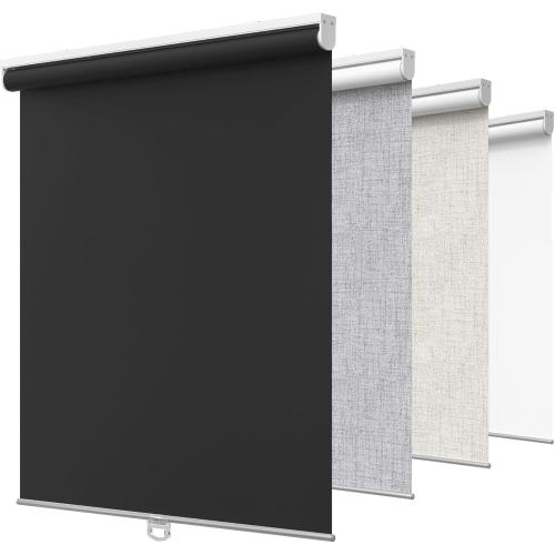 GENIMO 100% Blackout Roller Window Shades, Window Blinds Cordless with Thermal Insulated, UV Protection Fabric, Mini French Door Blinds for Home, Office, Bedroom, Easy to Install, Black, 42 W X 72 H
