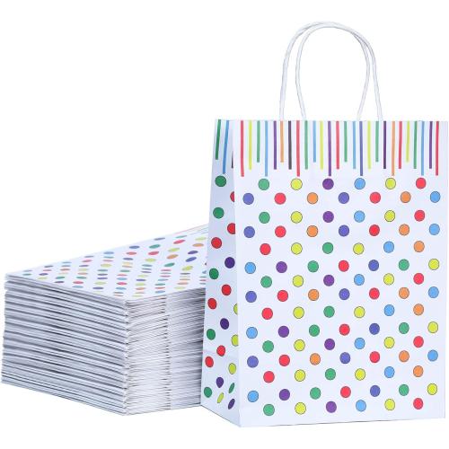 12.6 * 9.8 * 4.3 Bekoetoz 40 PCS White Kraft Paper Bags With Handles Bulk Gift Bags For Birthdays,Weddings,Baby Showers,Party Favor,Goodie Bags(Large,Dots)