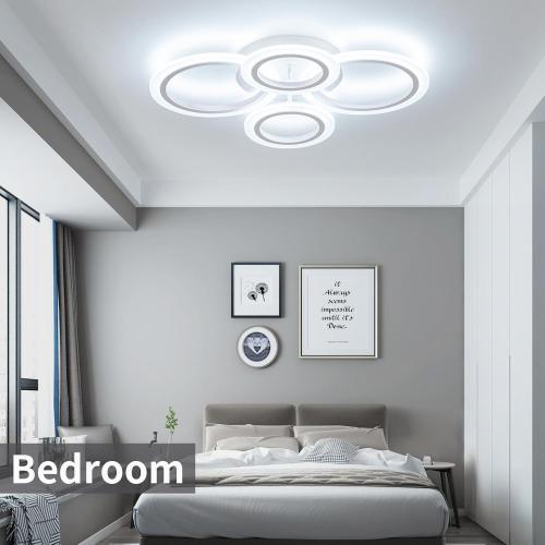 34W LED Ceiling Light with Remote, 3000-6000K Dimmable Modern Flush Mount Ceiling Lighting Fixture White 4 Rings Round Chandelier Ceiling Lamp for Small Room, Bedroom