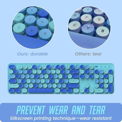 Wireless Keyboard and Mouse, LIZRROT Silent Keyboard Mouse Combo, Full-Sized Colorful Typewriter Keyboard with Round Keycaps, 2.4G Cute Mouse Compatible with PC/Laptop/Computer(Blue)