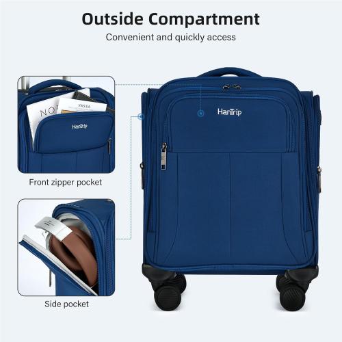 16 Inch Underseat Carry On Luggage with Wheels Softside Small Suitcases Personal Item Bag with Pocket Travel Luggage for Men Women Business Overnight Bag(Blue)