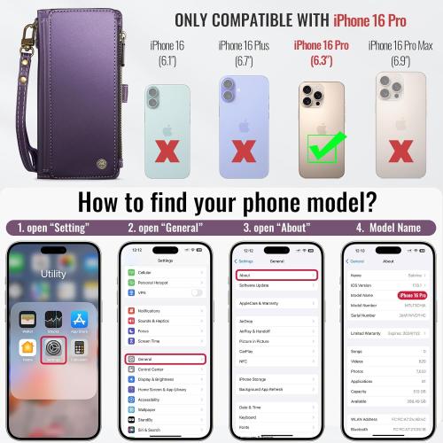 Defencase Compatible with iPhone 16 Pro Case Wallet with RFID Blocking Card Holder for Women Men, Soft PU Leather Magnetic Snap Flip Zipper Strap Wallet Phone Case Fit for iPhone 16 Pro 6.3, Purple | RFID Blocking, Card Holder, for Women Men, Soft PU Lea