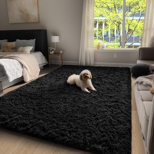 Ophanie 4x6 Charcoal Rugs for Bedroom, Fluffy Shaggy Soft Area Rug, Non-Slip Indoor Floor Carpet for Living Room, Kids Boys Teen Dorm Home Decor Aesthetic, Nursery