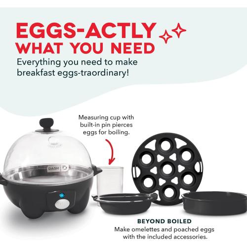 Dash Rapid Egg Cooker - Boiler, Poacher & Steamer - Includes Measuring & Recipe Guide - Dishwasher Safe - BPA Free - Holds 7 Eggs, Black