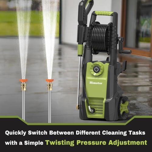 Green and Black Pressure Washer with Adjustable PSI Switch, 4500PSI Max 3.0 GPM Electric Power Washer with 5 Nozzles & 500ml Foam Cannon, Portable High Pressure Washer for Cars, Fences, Patios and Driveway Cleaning