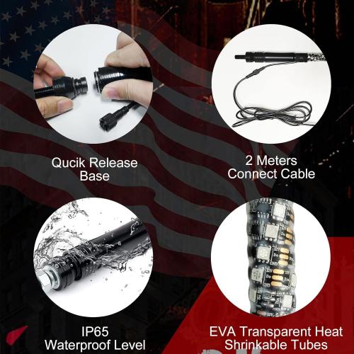 3FT LED Whip Lights for UTV RGB Chasing/Dancing Light Remote Control APP-Supported, 600  Color Mode Combinations, RGB Chasing Lighted Antenna Whips for UTV, ATV, Truck, Dune Buggy