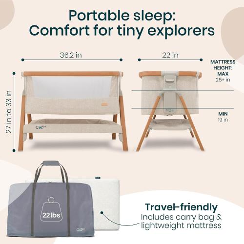 Tutti Bambini CoZee® 2-in-1 Baby Bassinet & Bedside Sleeper - Fast-Folding Bedside Bassinet, Baby Crib with 6 Mattress Heights & Breathable Mesh Window, Mattress Included, 0-6 Months (Walnut & Ecru)‼️light use‼️