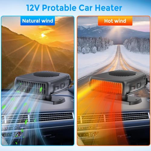 12 Volt 200W Car Heater, Portable Vehicle Heaters and Defrosters, Rapid Windscreen Defogger & Window Defroster for Winter with Cigarette Lighter Plug-In for All Cars