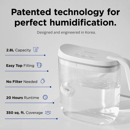 Carepod Mini 21P Ultrasonic Cool Mist Humidifier Whisper-Quiet Filter-Free Easy Clean - Only 3 Washable Parts to Clean, Auto Shut-off, 0.74gal 2.8l Tank, Nursery, Baby, Kids Bedrooms
