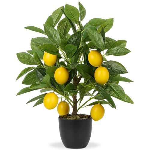 Velener Artificial Potted Plants 15.7 inches Fake Lemon Tree Artificial Lemons Citrus Tree with Black Pot Faux Plants Indoor for Home,Office, Living Room Table, Desk