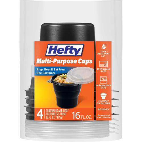 Hefty Multi-Purpose Cups, Reusable Containers with Lids, 16 Ounce Capacity, 4 Count
