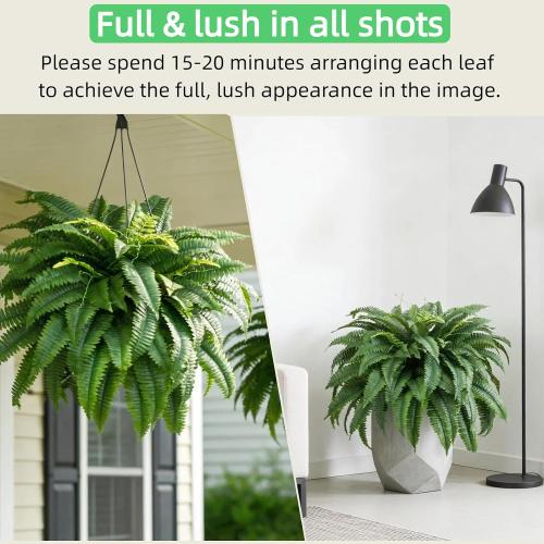 2 Pcs 53 Large Artificial Boston Fern For Outdoor,100 Leaves Each Full & Lifelike Fake Fern Plants For Outside,UV Resistant Faux Fern For Hanging Planters, Porch, Patio Poolside Indoor Outdoor Decor