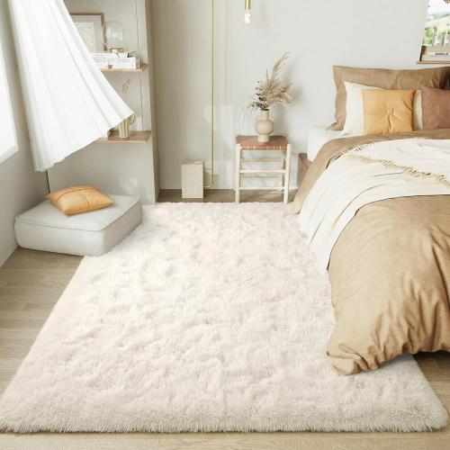 LOCHAS Ultra Soft Indoor Modern Area Rugs Fluffy Living Room Carpets for Children Bedroom Home Decor Nursery Rug 4x6 Feet, White